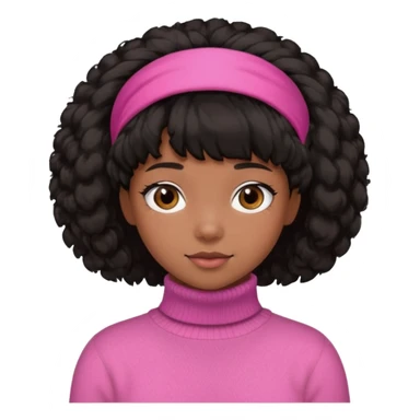 black fluffy haired girl with pink turtleneck sweater and hair band sticker