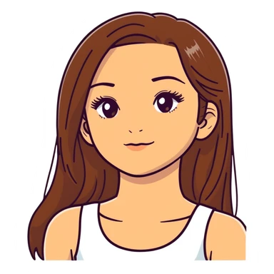 beautiful girl, long straight brown hair, brown eyes with lashes, wearing a white crop top, tan skin sticker