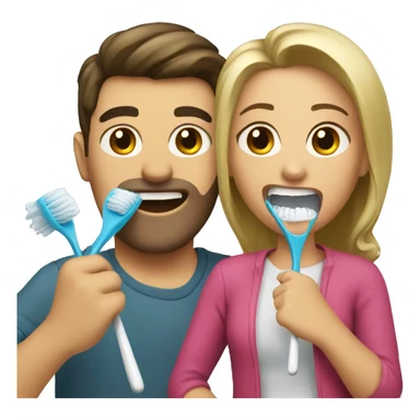 Brunette women and blonde men brushing teeth sticker