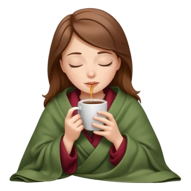 brown-haired white girl inside a blanket sipping coffee eyes closed sticker