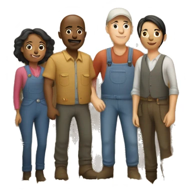 barn with two farmers, one male and one female and some customers of various ethnic backgrounds sticker