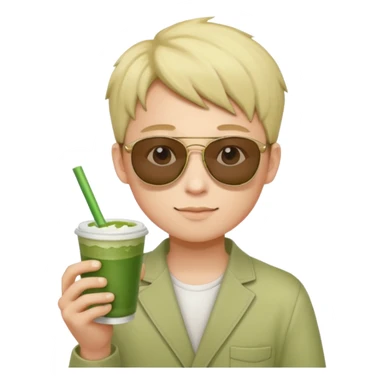portrait of a boy with sunglasses and matcha sticker