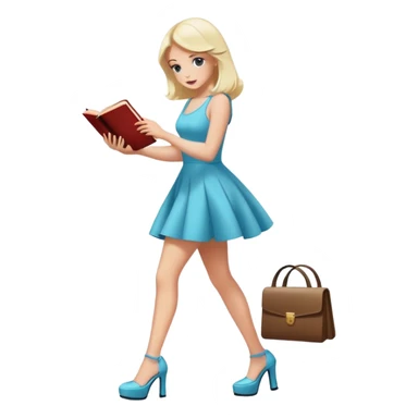 Bimbo walking, platform heels, mini dress, picking up book from ground sticker