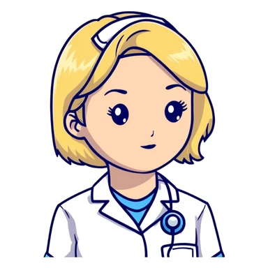 blonde woman kinesiologist in medical uniform with thoughtful face sticker