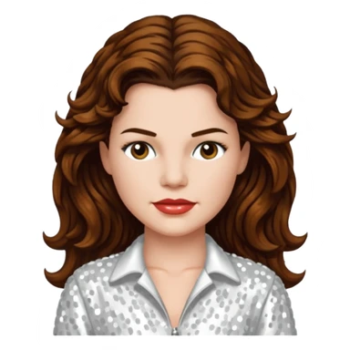 Heather Langenkamp with long brown hair, with white sequin outfit sticker