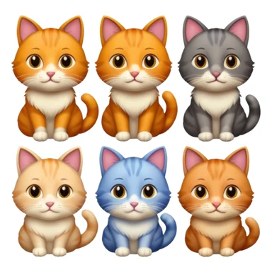 6 cats with different coloured coats sticker