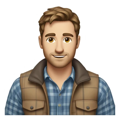 a white 30 year old man with brown hair and stubble in a plaid shirt and gilet  sticker