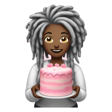 Plus sized fair toned woman with grey dreadlocks making a big pink cake  sticker