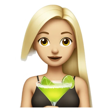Blonde girl  with straight hair bright brown eyes holding a margarita wearing a revealing top that is safe for web sticker