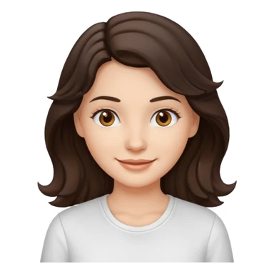 A White girl with wavy and dark hair, light brown eyes and a white shirt smiling sticker