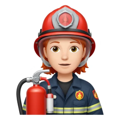 red haired Firefighter with respiratory protection with fire extinguisher sticker