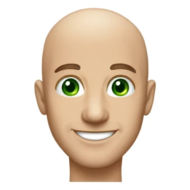 bald man smiling at viewer green eyes sticker