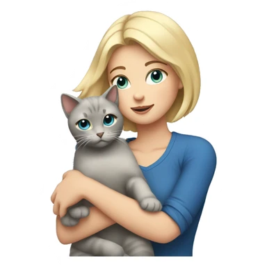 blonde with short hair and blue eyes holds a gray cat in her arms sticker