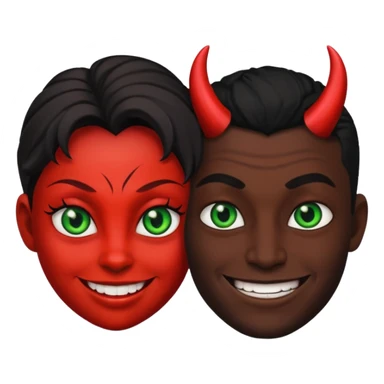 two evil persons (male and female) with devilish smile and black face and green eyes sticker