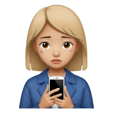 chinese teenage female having Heartbreak - feeling of deep sadness when love ends - holding cellphone sticker