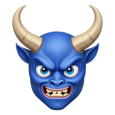 blue demon emoji face with big expressive eyes and curved horns sticker