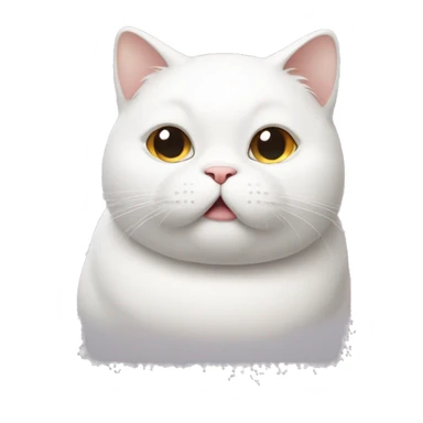 chubby white cat with a belly sticker