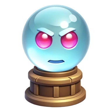 Clash of Clans aesthetic: Cinematic Playful 3D Isometric Crystal Ball Emoji, rendered in a 3D vector-style similar to standard emojis with minimal shading and bold, simplified shapes. A compact, distinct form with signature details, softly glowing with a fantasy RPG magic charm. Simplified yet unmistakably iconic, highly detailed and consistent, glowing with a soft radiance and high shine. Stylized with a touch of heroic grandeur and a soft glowing outline, capturing the essence of a beloved gaming relic with a friendly, playful manner! sticker