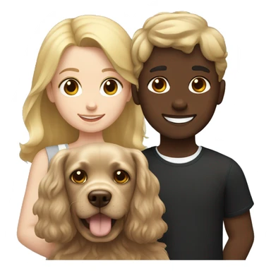 brown hair girl and Blond hair boy holding a black cocker spaniel sticker
