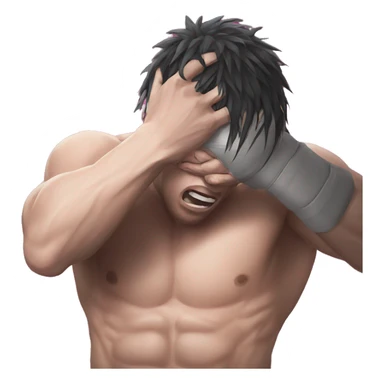 an mma fighter in pain covering his face sticker