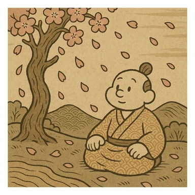 cherry blossom tree with petals falling, ukiyo-e style illustration sticker