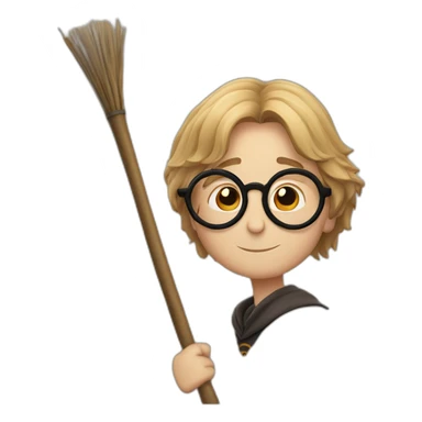 Harry Potter with round glasses on a broom sticker