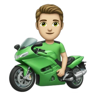 white skin men with brunette hair and green eyes in a sea colour motorbike sticker