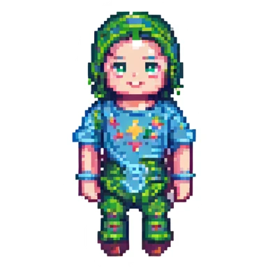 Convert this character to Minecraft style, blocky pixelated look, keep colors and main features. sticker