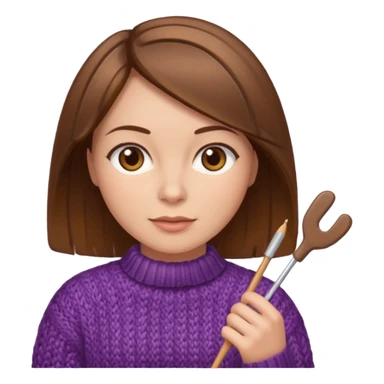  Woman with brown bobbed  hair and highlights light brown eyes no glasses Knitting emoji sticker
