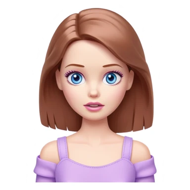 Barbie girl Chestnut Shoulder-length hair and blue eyes is In pale purple clothes a Feels terrified sticker