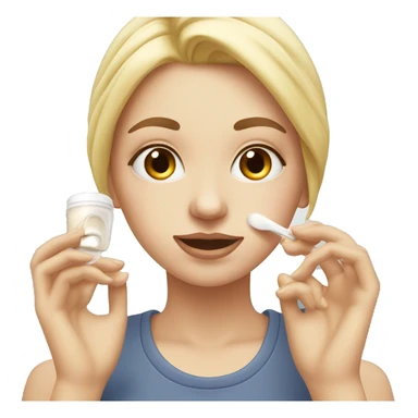 white girl applying cream on face sticker