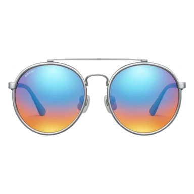 A pair of luxury sunglasses emoji with silver chrome frame, smooth rounded lenses, reflective metallic surface, high-end swag aesthetic, minimal and clean design, iOS emoji style, centered, white background sticker