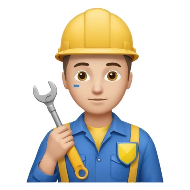 ultra realistic engineer with small ukraine flag and with wrench sticker