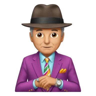 Aged mobster with colored suit and hat sticker