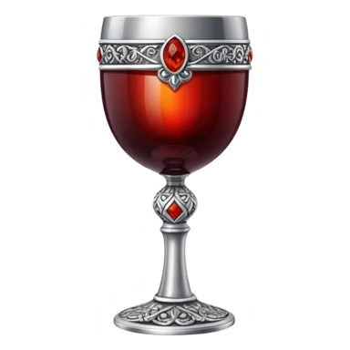 ornate silver goblet decorated with red amber stones filled with red wine sticker
