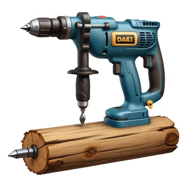 carpenter drill with wooden log sticker