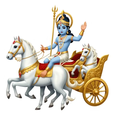 Lord Krishna driving a chariot ,seven white horses in front of the Chariot and Arjun riding the Chariot. sticker