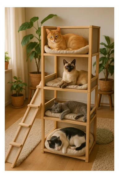 cats relaxing in a vertical playhouse sticker