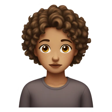 sad curly girl with short brown hair and freckles on her nose sticker