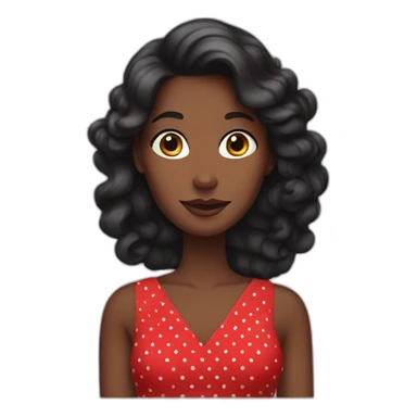 Black long haired woman who wears classic red dresses with polka dots sticker