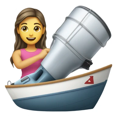 Girl using hair dryer to dry sail of boat sticker