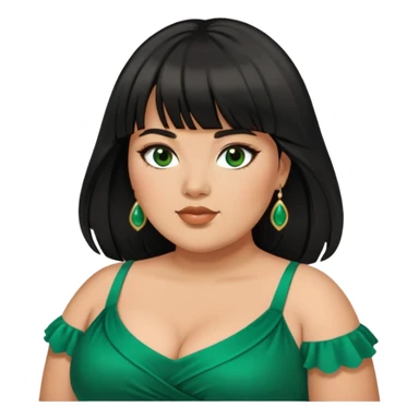 Plus size Latina female with bangs black long hair with emerald dress sticker