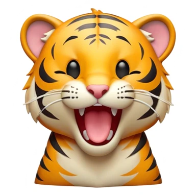 Cinematic Cute Yawning Tiger Portrait Emoji, Head tilted slightly with a dramatic, wide-open yawn, showcasing a lithe, striped body with drowsy, half-closed eyes and an open, relaxed expression, Simplified yet irresistibly adorable features, highly detailed, glowing with a soft, cozy wild glow, high shine, relaxed yet expressive, stylized with a dash of whimsical jungle charm, soft glowing outline, capturing the essence of a drowsy yet affectionate tiger that appears ready to stretch out for a nap! sticker