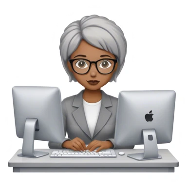 Light skinned Black girl with glasses shot natural gray haircut working on computer sticker