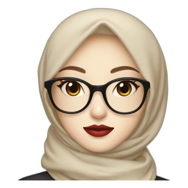 Beauty asian woman wear hijab and glasses pale skin red lips sticker