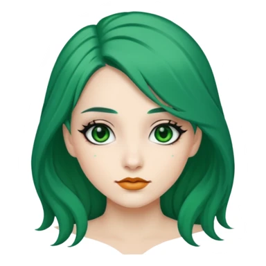 Emoji woman Emerald green hair long, fair skin, and eye black  sticker