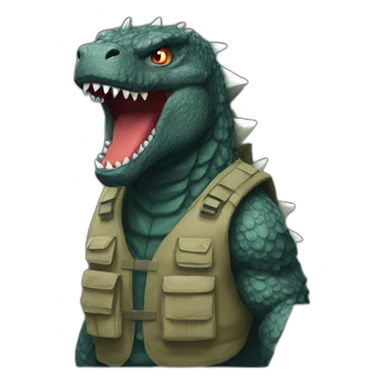 Godzilla with an terroristes vest sticker