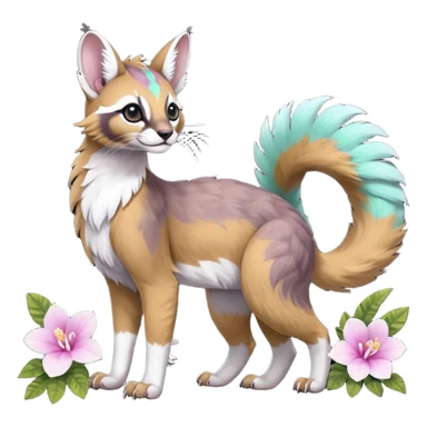 Colorful dark tropical pale light fruity pastel white glorious iridescent divine exotic cute cool beautiful beautiful fantasy-caracal-civet-genet-sergal-vernid-Gryphon-Cacomistle-Trico-oncilla-animal-Fakémon-hybrid-fursona (full body) sticker