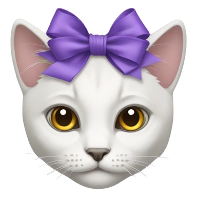 white gray mixed cat with purple bow sticker