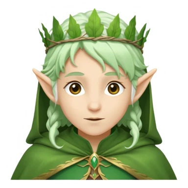 Forest Elf – elegant green-skinned elf with leaf crown and cloak, white hair sticker